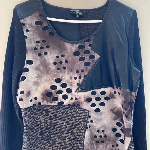 ❤️2/$30❤️[L]Minkas Mesh Accented Multi  Material Patches Tunic Sweater - Picture 3 of 11